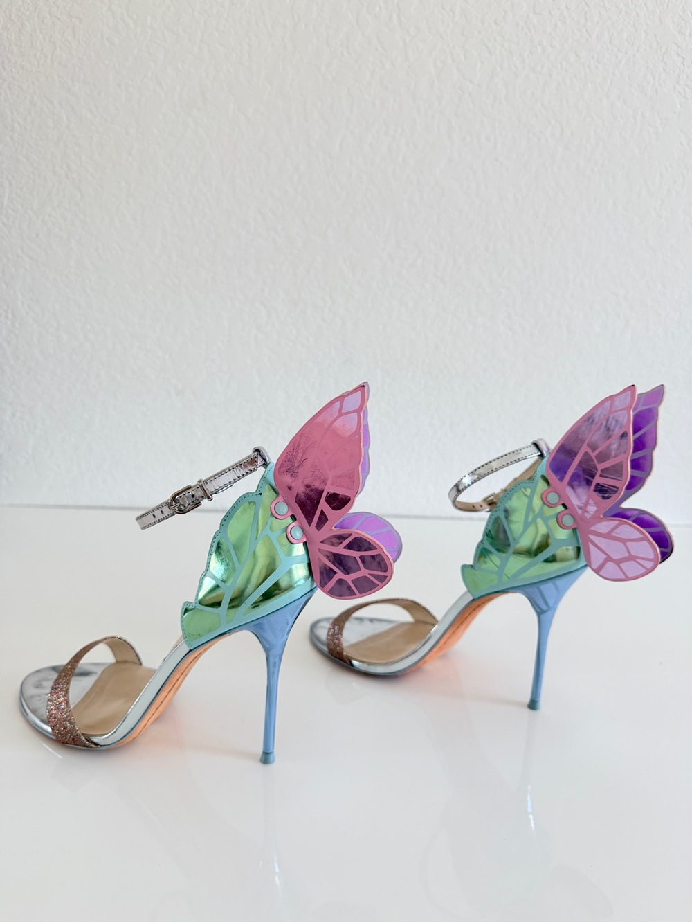 Sophia Webster Silver Heels with Pink & Purple Butterfly Wings - Picture 10 of 15